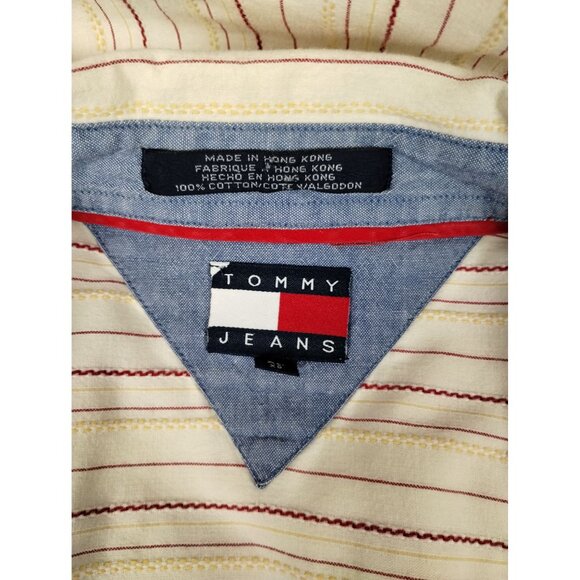 Tommy Jeans Mens XL Off White Beige Long Sleeve Button Down Pearl Snaps Western - Picture 11 of 14